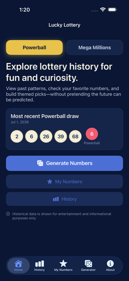 Lucky Lottery home screen